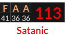 "FAA" = 113 (Satanic)