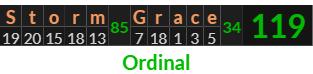 "Storm Grace" = 119 (Ordinal)