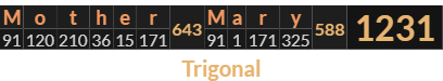 "Mother Mary" = 1231 (Trigonal)
