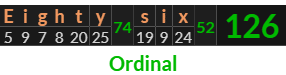 "Eighty six" = 126 (Ordinal)