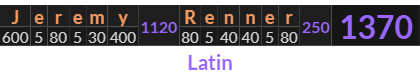 "Jeremy Renner" = 1370 (Latin)