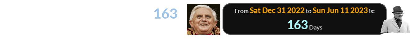Ratzinger died a span of 163 days before Lombardi’s birthday: