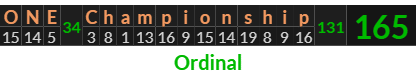 "ONE Championship" = 165 (Ordinal)