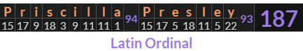 "Priscilla Presley" = 187 (Latin Ordinal)