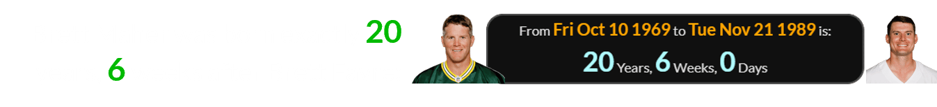 Brett Maher was born exactly 20 years, 6 weeks after Brett Favre: