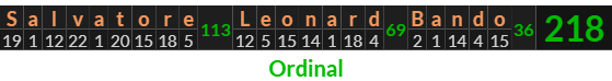 "Salvatore Leonard Bando" = 218 (Ordinal)