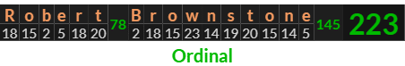 "Robert Brownstone" = 223 (Ordinal)