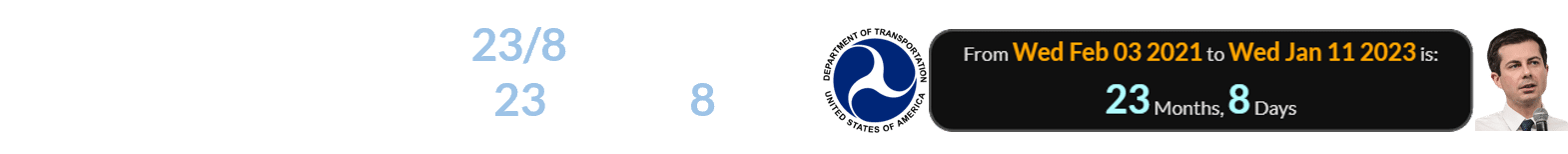 The FAA was founded on 23/8. Pete has been the head of the US DOT for 23 months, 8 days: