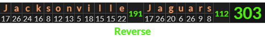 "Jacksonville Jaguars" = 303 (Reverse)