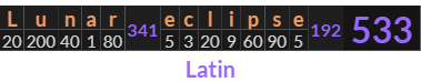 "Lunar eclipse" = 533 (Latin)