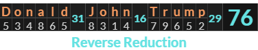 "Donald John Trump" = 76 (Reverse Reduction)