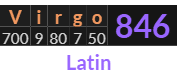 "Virgo" = 846 (Latin)