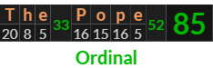 "The Pope" = 85 (Ordinal)