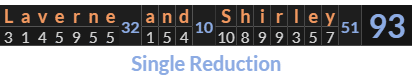 "Laverne and Shirley" = 93 (Single Reduction)