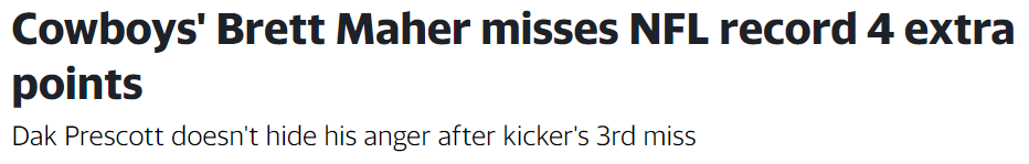 Cowboys' Brett Maher misses NFL record 4 extra points Dak Prescott doesn't hide his anger after kicker's 3rd miss