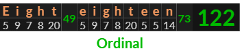 "Eight eighteen" = 122 (Ordinal)