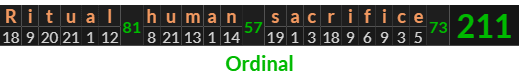 "Ritual human sacrifice" = 211 (Ordinal)