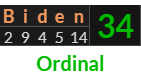 "Biden" = 34 (Ordinal)