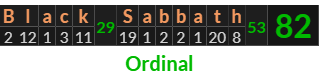 "Black Sabbath" = 82 (Ordinal)