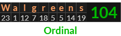 "Walgreens" = 104 (Ordinal)