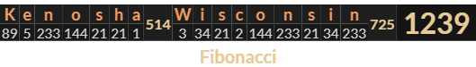 "Kenosha Wisconsin" = 1239 (Fibonacci)