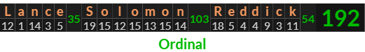 "Lance Solomon Reddick" = 192 (Ordinal)