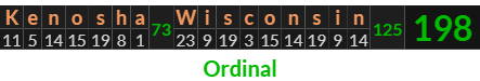 "Kenosha Wisconsin" = 198 (Ordinal)