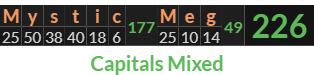 "Mystic Meg" = 226 (Capitals Mixed)