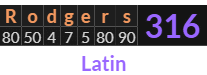 "Rodgers" = 316 (Latin)