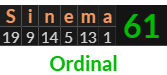 "Sinema" = 61 (Ordinal)