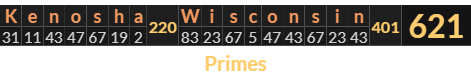 "Kenosha Wisconsin" = 621 (Primes)