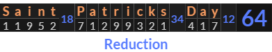 "Saint Patricks Day" = 64 (Reduction)