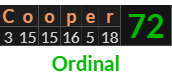 "Cooper" = 72 (Ordinal)