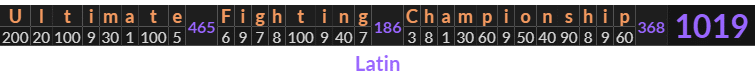 "Ultimate Fighting Championship" = 1019 (Latin)