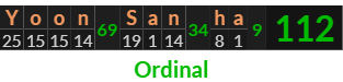 "Yoon San ha" = 112 (Ordinal)