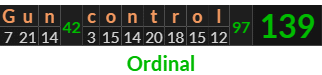 "Gun control" = 139 (Ordinal)