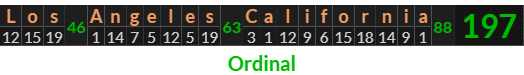 "Los Angeles California" = 197 (Ordinal)