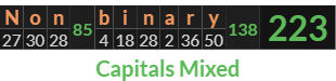 "Non binary" = 223 (Capitals Mixed)