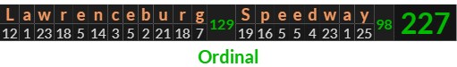 "Lawrenceburg Speedway" = 227 (Ordinal)