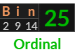"Bin" = 25 (Ordinal)