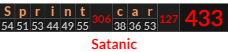 "Sprint car" = 433 (Satanic)