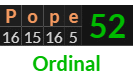 "Pope" = 52 (Ordinal)