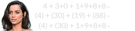 4 + 3+0 + 1+9+8+8 = 33, (4) + (30) + (19) + (88) = 141, and (4) + (30) + 1+9+8+8 = 60