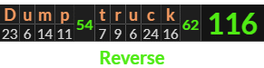 "Dump truck" = 116 (Reverse)