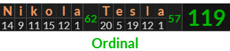 "Nikola Tesla" = 119 (Ordinal)