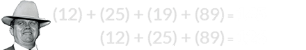 (12) + (25) + (19) + (89) = 145 and (12) + (25) + (89) = 126