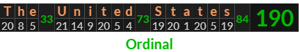 "The United States" = 190 (Ordinal)