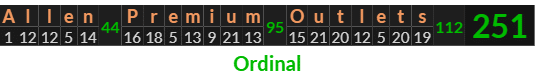 "Allen Premium Outlets" = 251 (Ordinal)