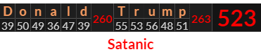 "Donald Trump" = 523 (Satanic)