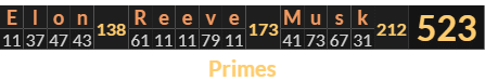 "Elon Reeve Musk" = 523 (Primes)